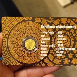Gold Mini Coin Certificate Card - 2025 1/1000 Troy oz